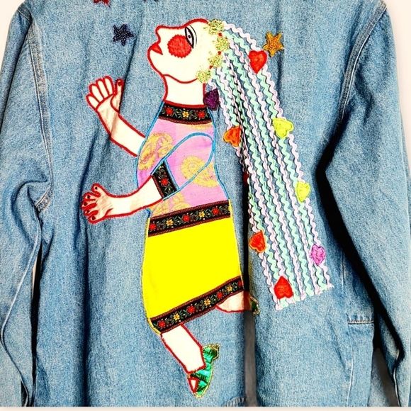 Woman's Chicos Design Embroidered Jean Jacket Beaded 8 Vintage - Picture 4 of 6